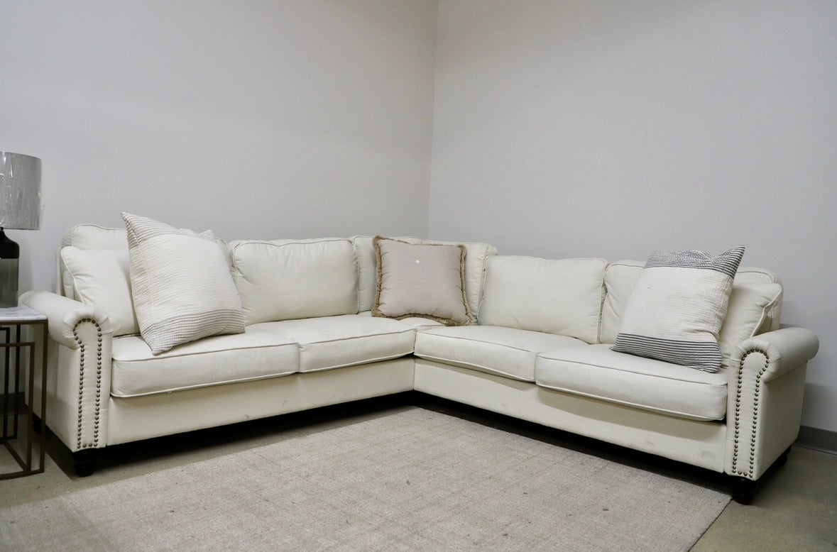 Cream Sectional w/ Nailheads