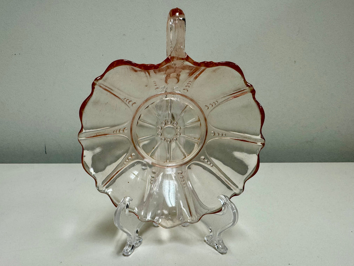 Anchor Hocking Pink Glass Leaf Jewelry Dish