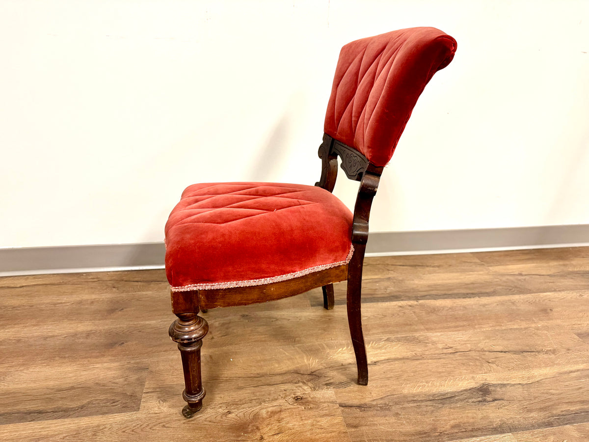Antique Victorian Red Velvet Accent Chair