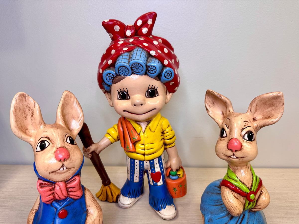 1970s Helga the Housekeeper & Rabbit Ceramic Handpainted Figures