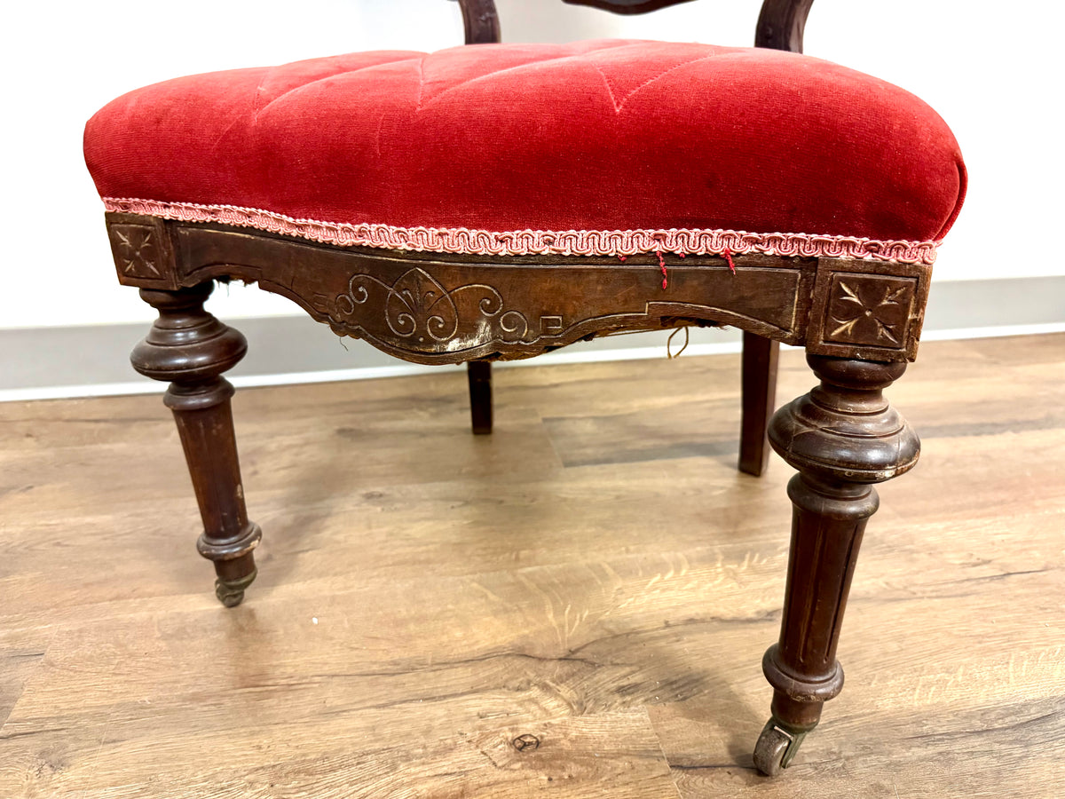 Antique Victorian Red Velvet Accent Chair