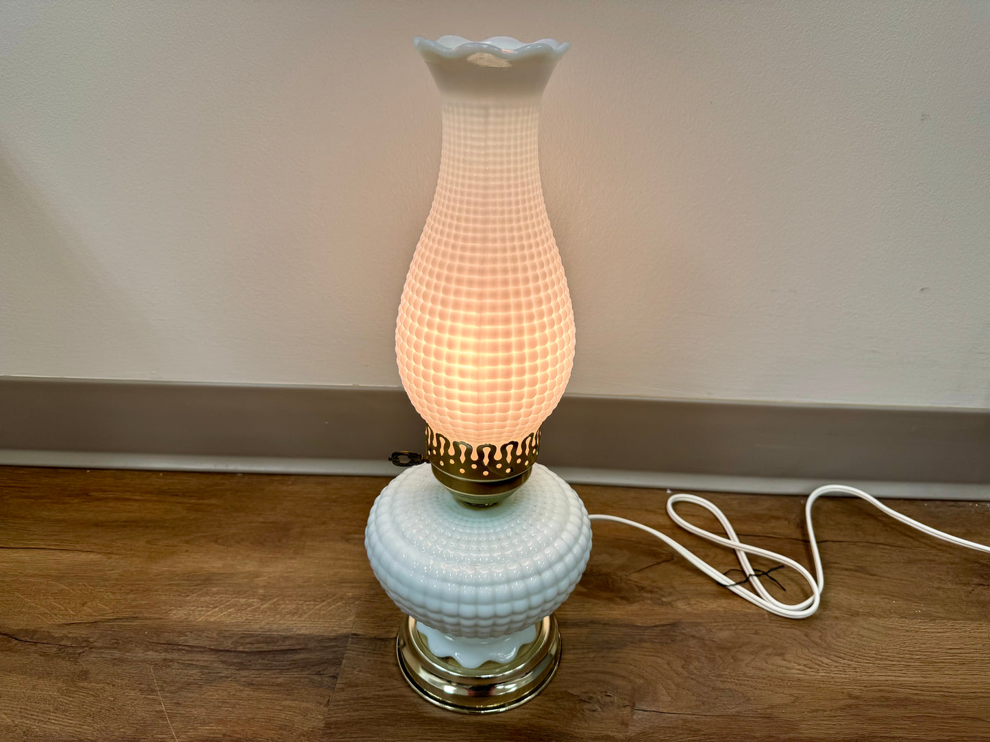 Large Hobnail Milk Glass Hurricane Lamp