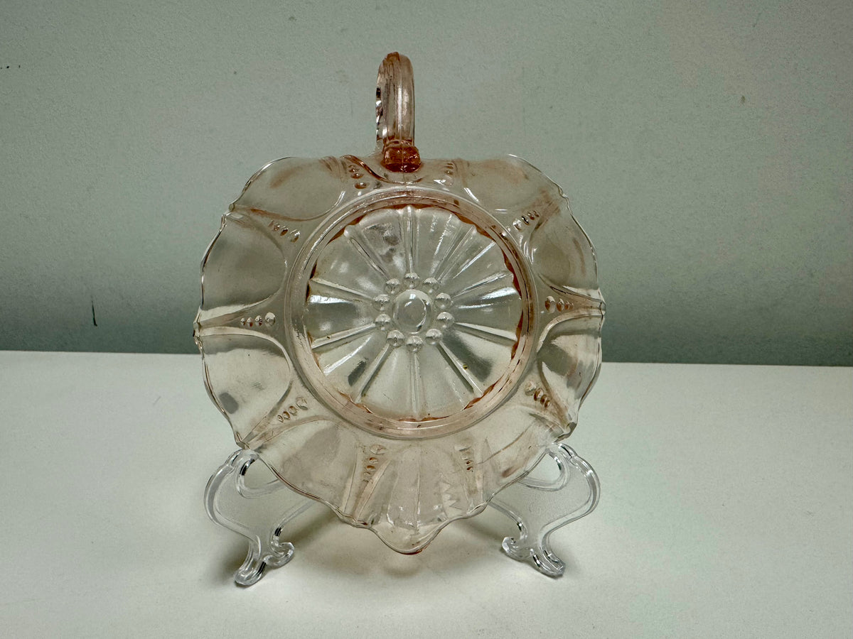 Anchor Hocking Pink Glass Leaf Jewelry Dish