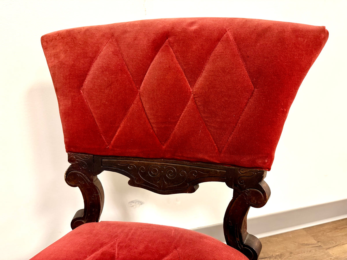 Antique Victorian Red Velvet Accent Chair