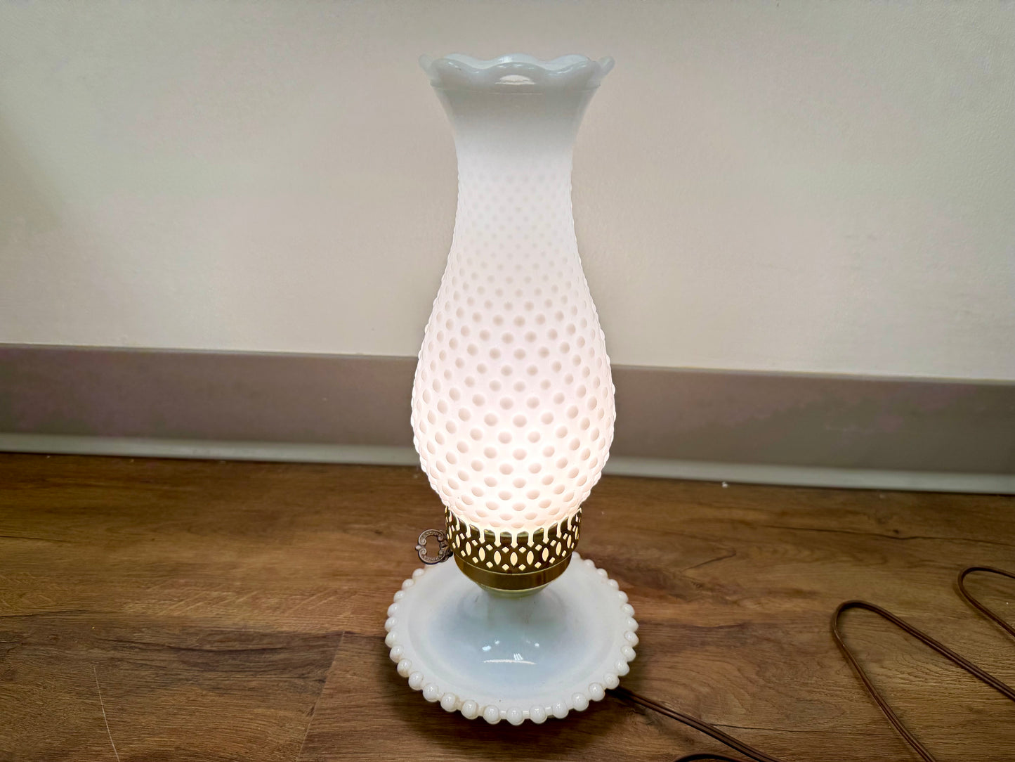 Small Hobnail Milk Glass Hurricane Lamp