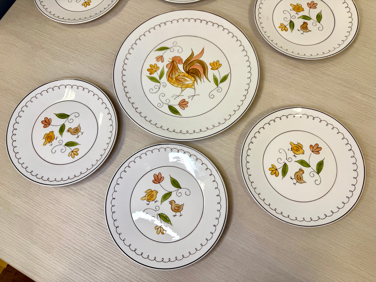Cora Stone Rooster & Chicks "Early Morning" Plate Set