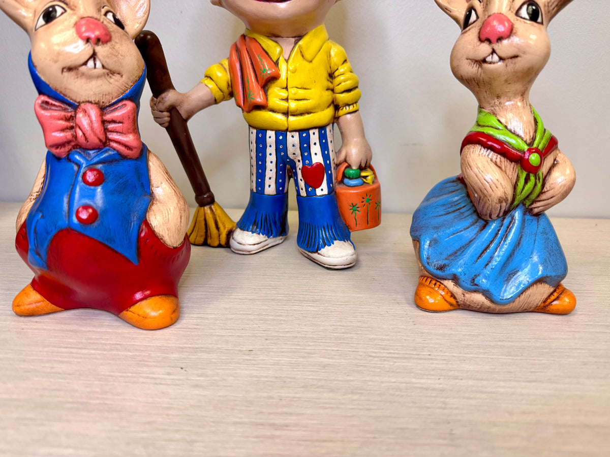 1970s Helga the Housekeeper & Rabbit Ceramic Handpainted Figures