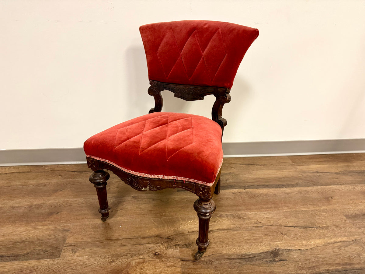 Antique Victorian Red Velvet Accent Chair
