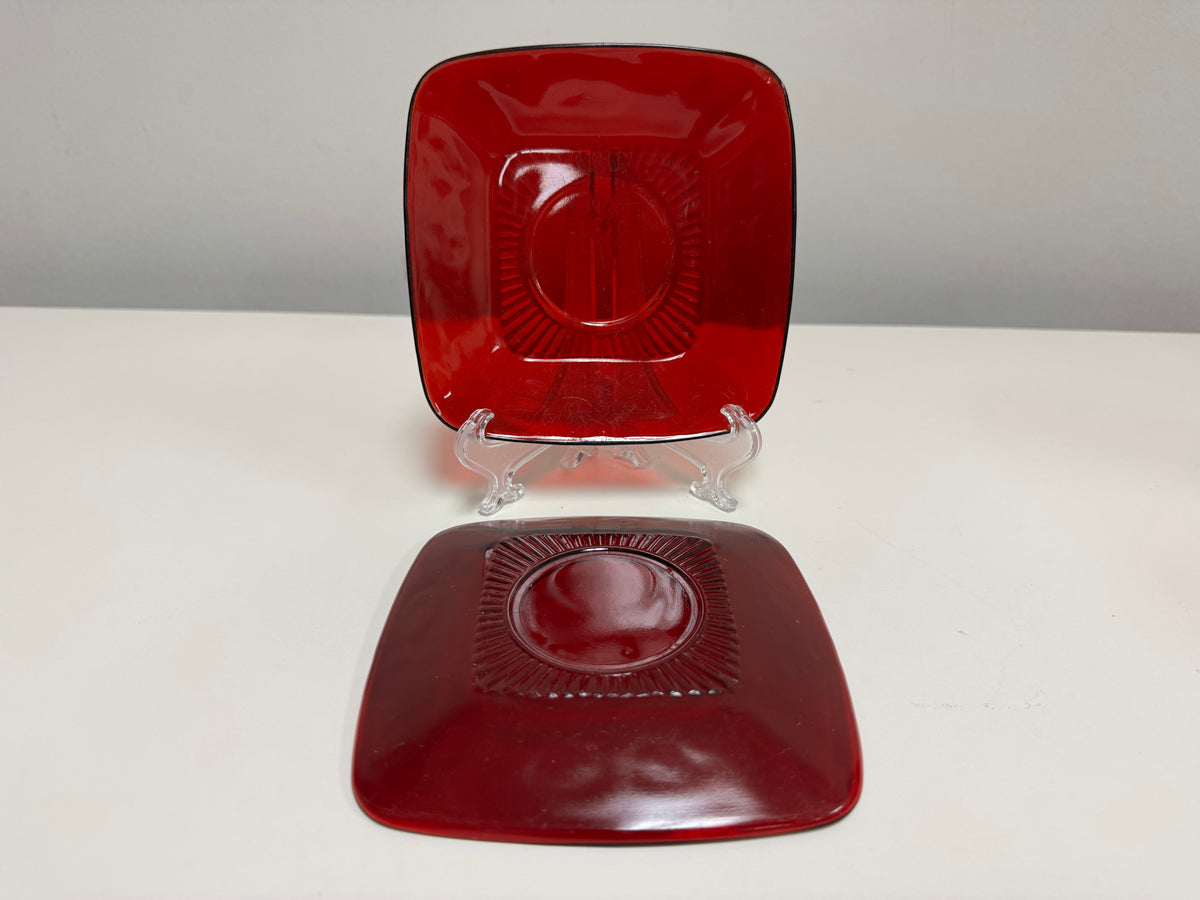 Anchor Hocking Midcentury Modern Ruby Red Cup & Saucers