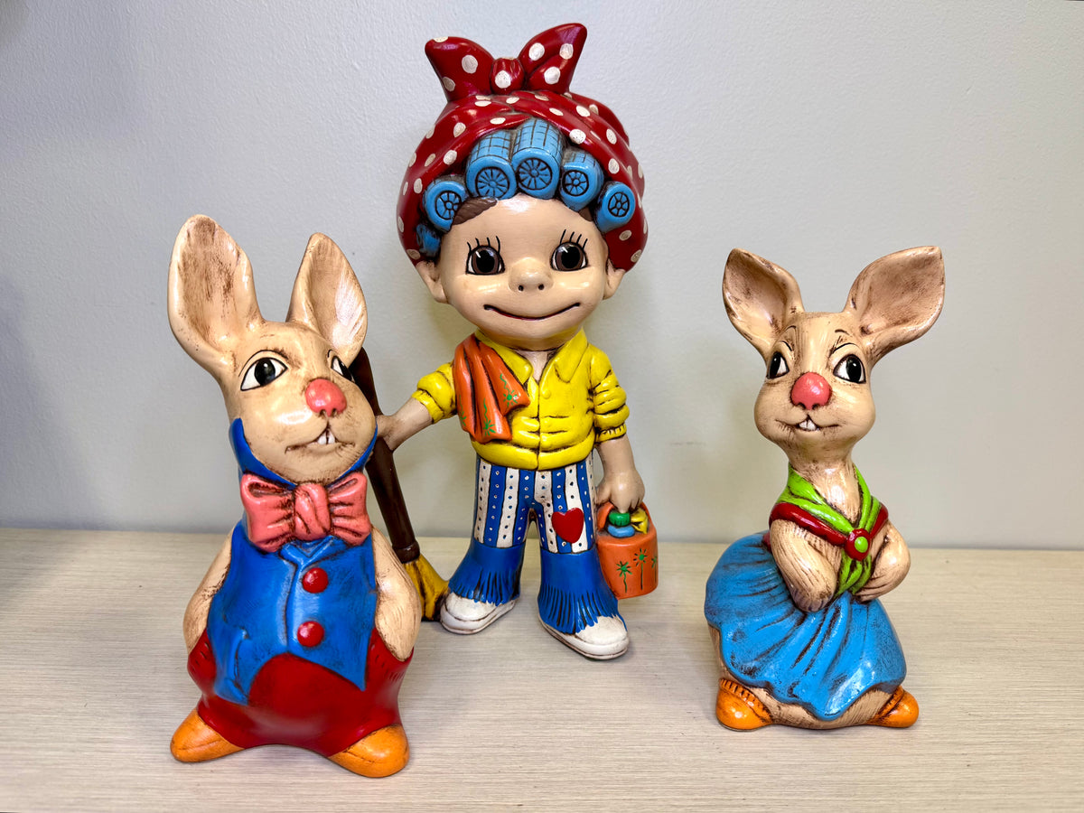 1970s Helga the Housekeeper & Rabbit Ceramic Handpainted Figures