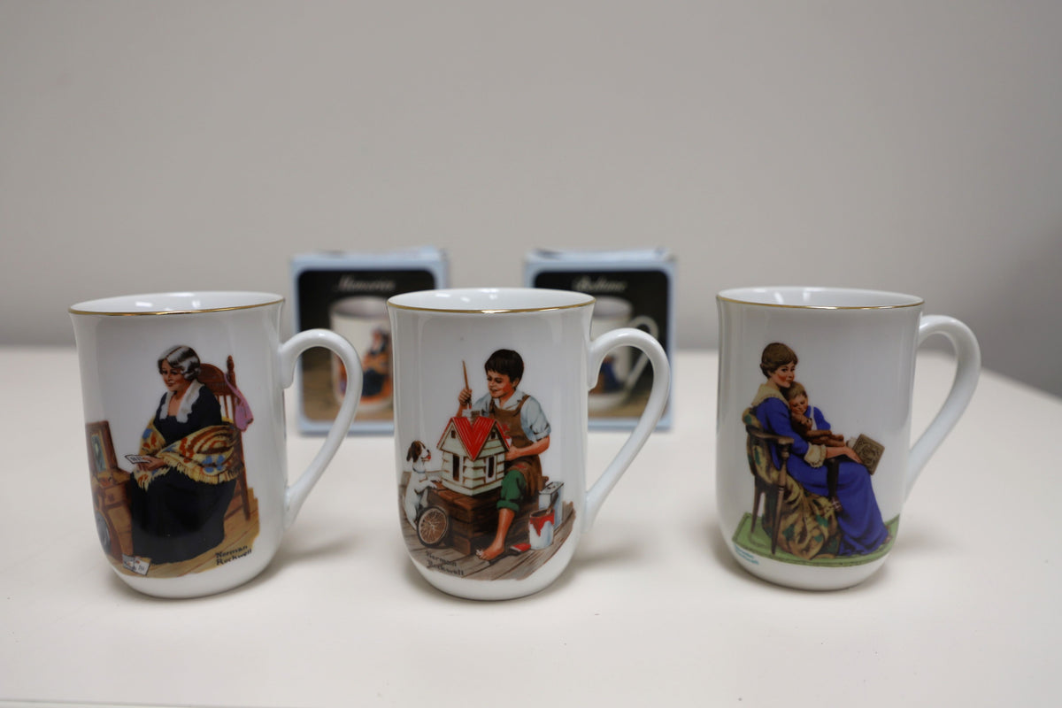 Juego de tazas de porcelana Norman Rockwell de 1983
