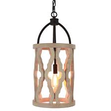 Natural Wood Lantern Chandelier