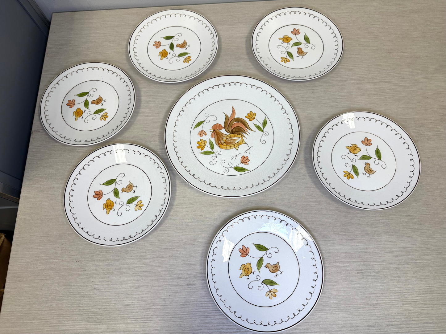 Cora Stone Rooster & Chicks "Early Morning" Plate Set