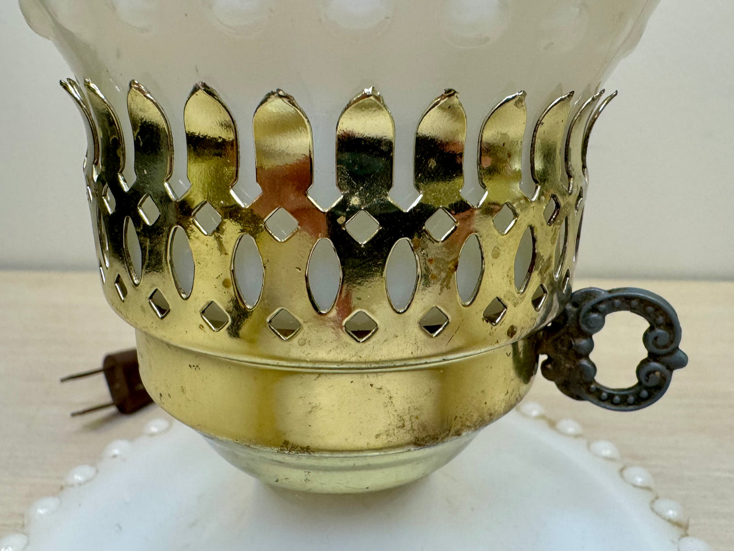 Small Hobnail Milk Glass Hurricane Lamp