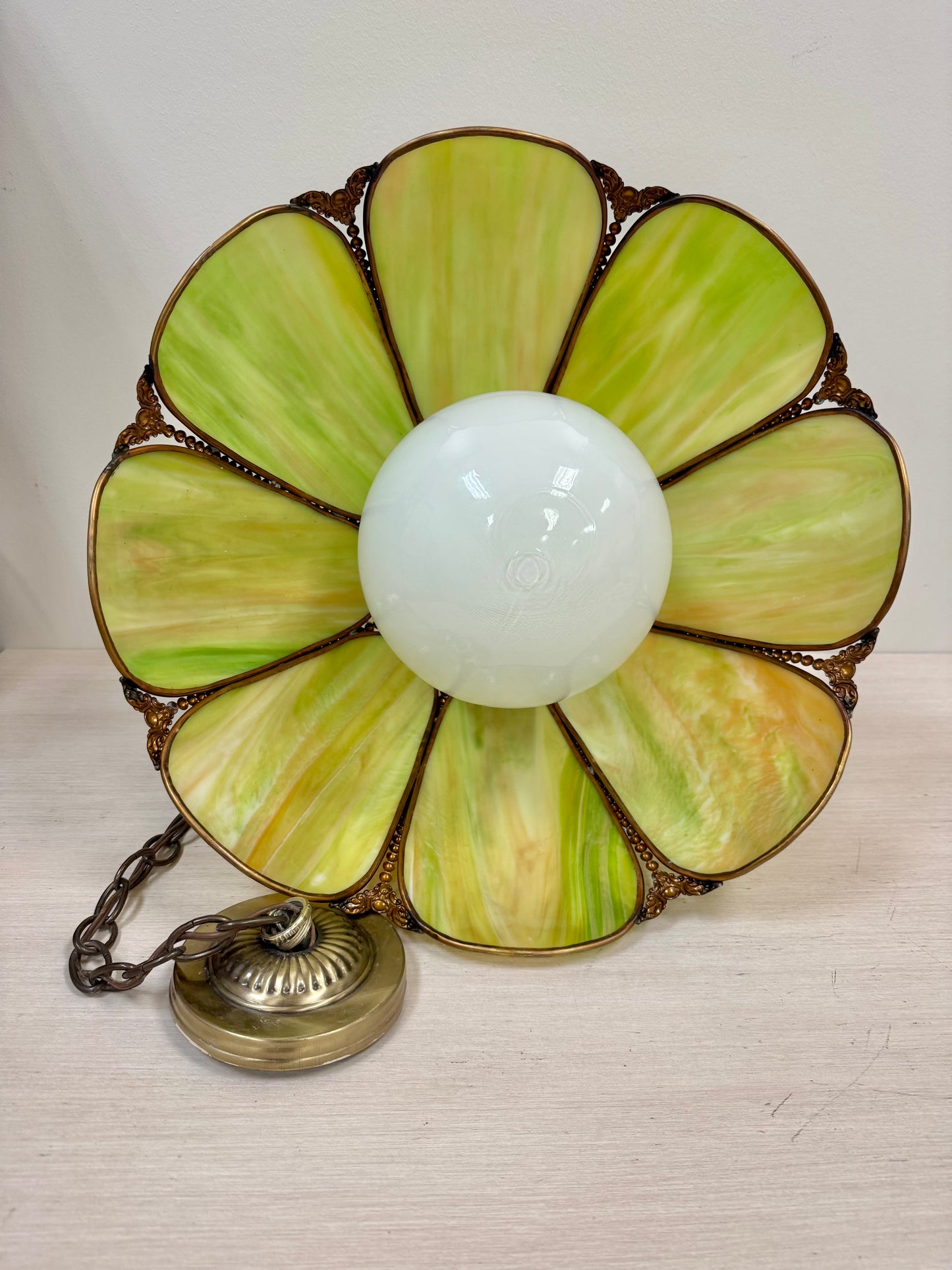 1900s Tiffany Style Green Light Pendant