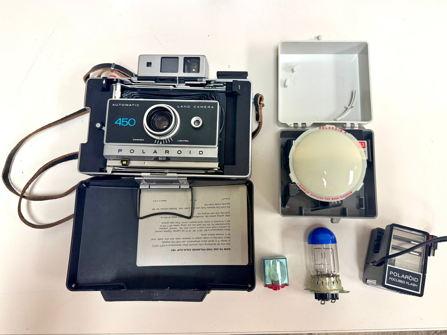 1970s Polaroid 450 Land Camera & Accessories