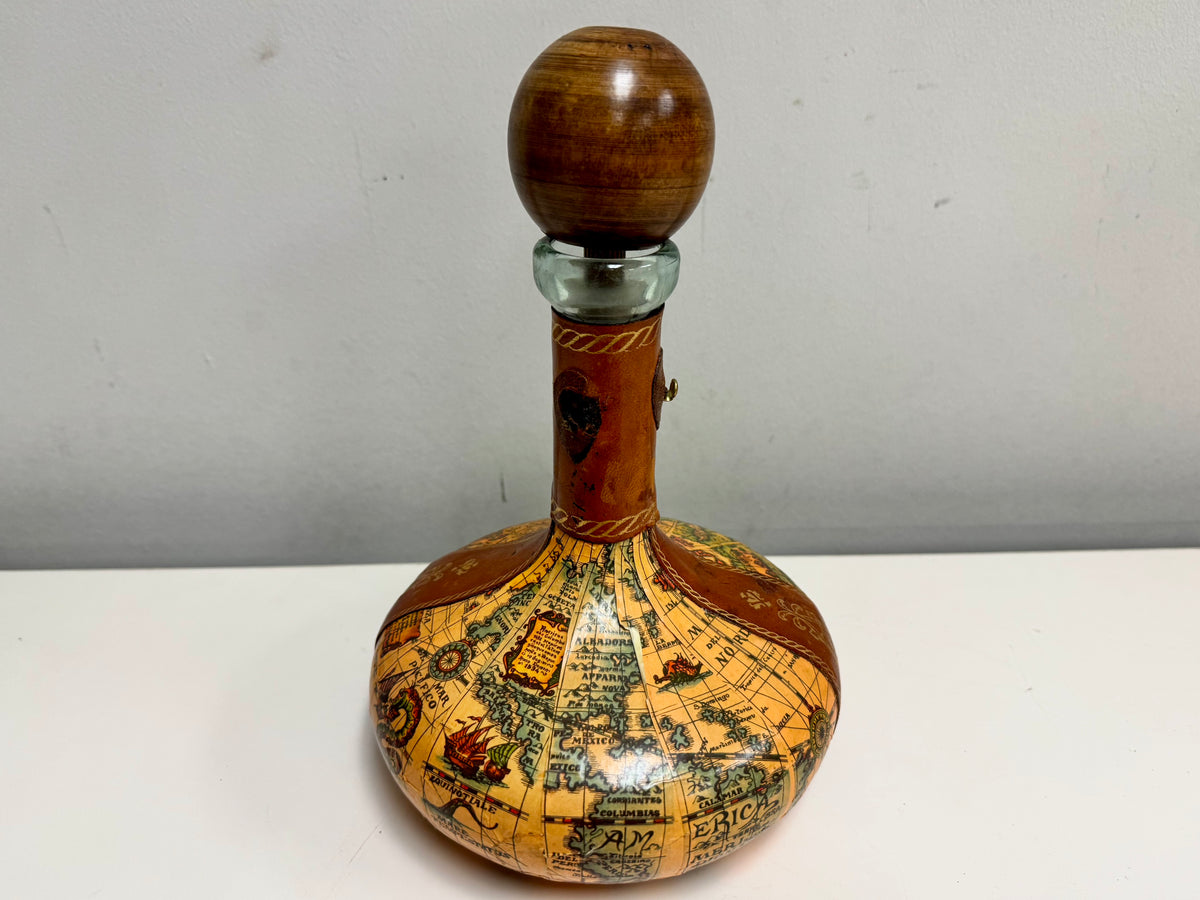 1960s Leather Wrapped Map Decanter