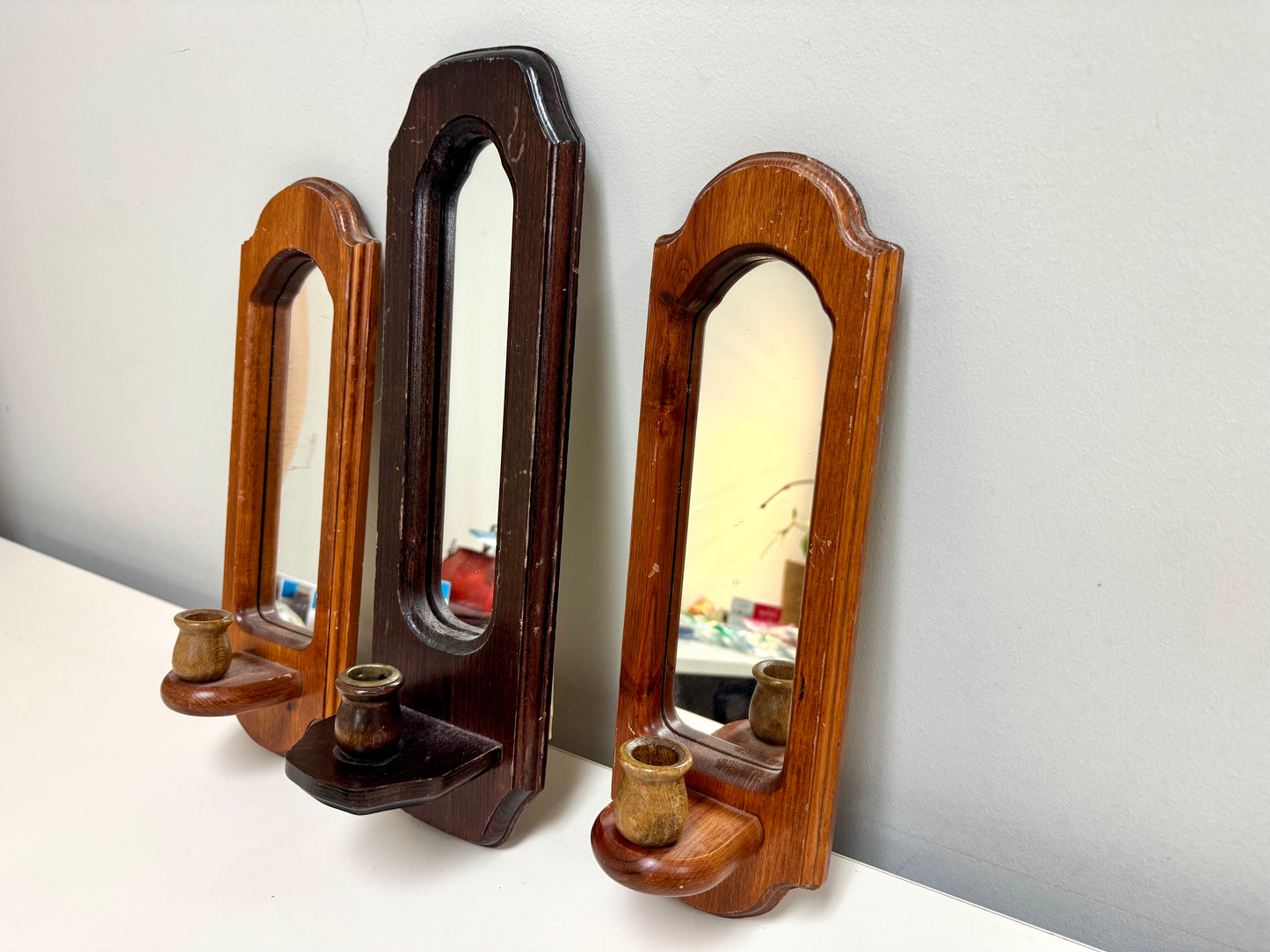 Juego de 3 candelabros de pared con espejo
