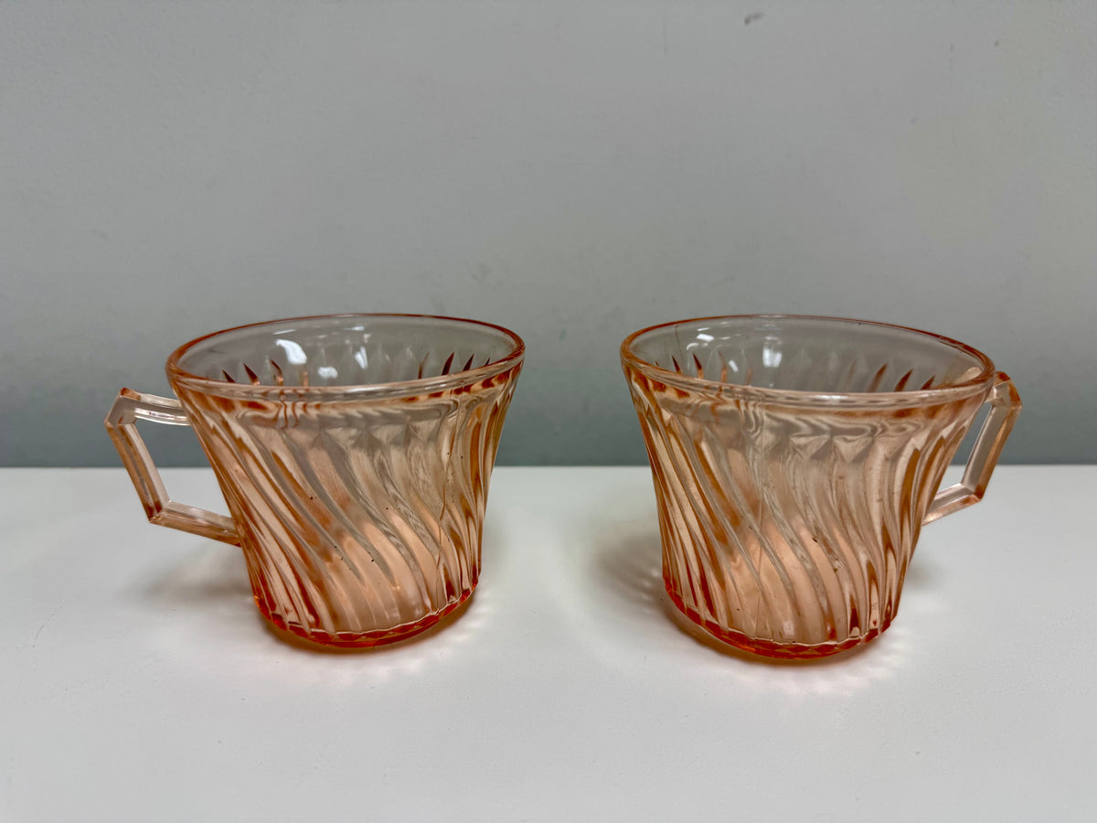 Federal Glass Co. Pink Swirl Cups