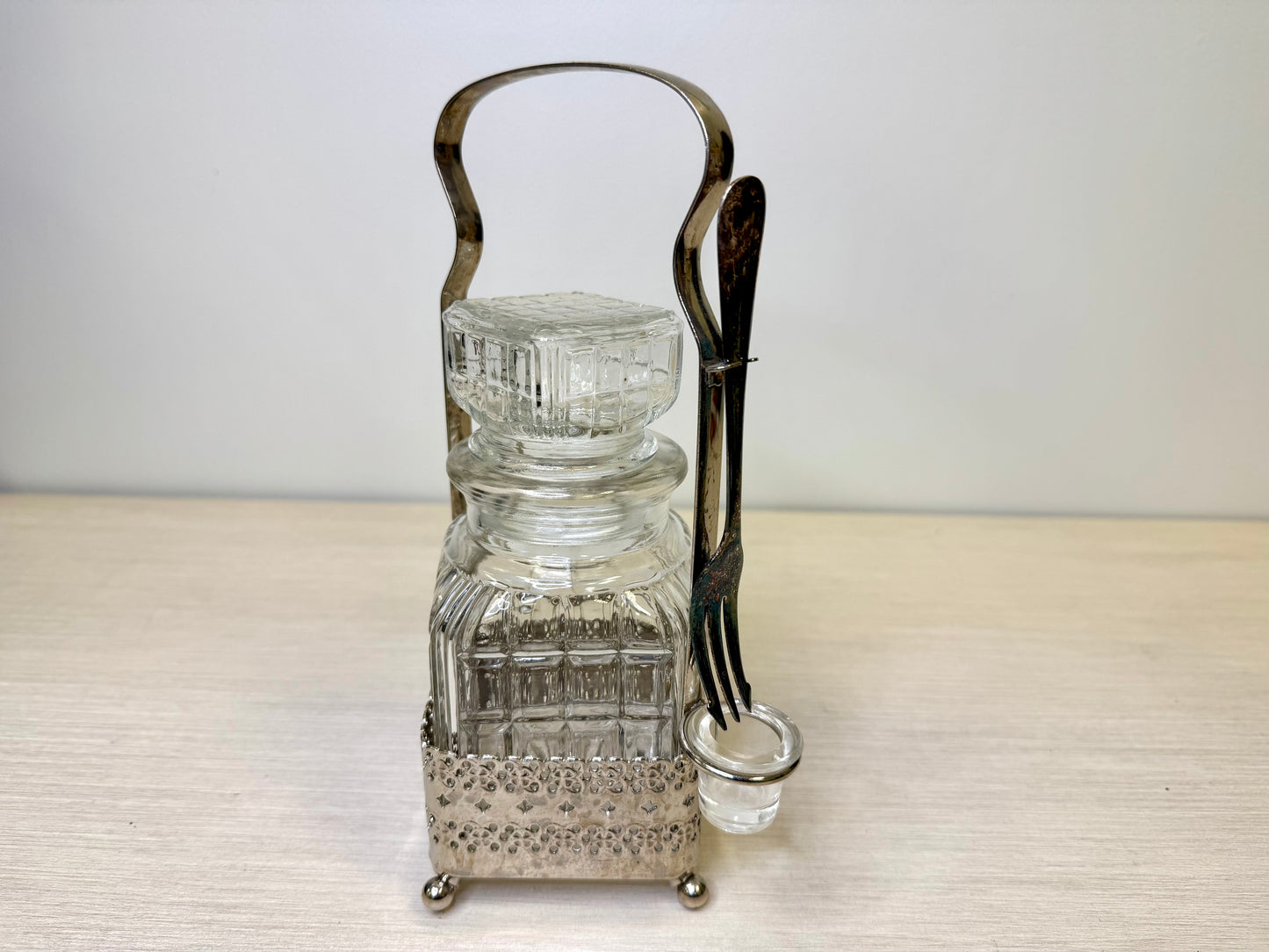 Glass Pickle Castor in Silver Holder