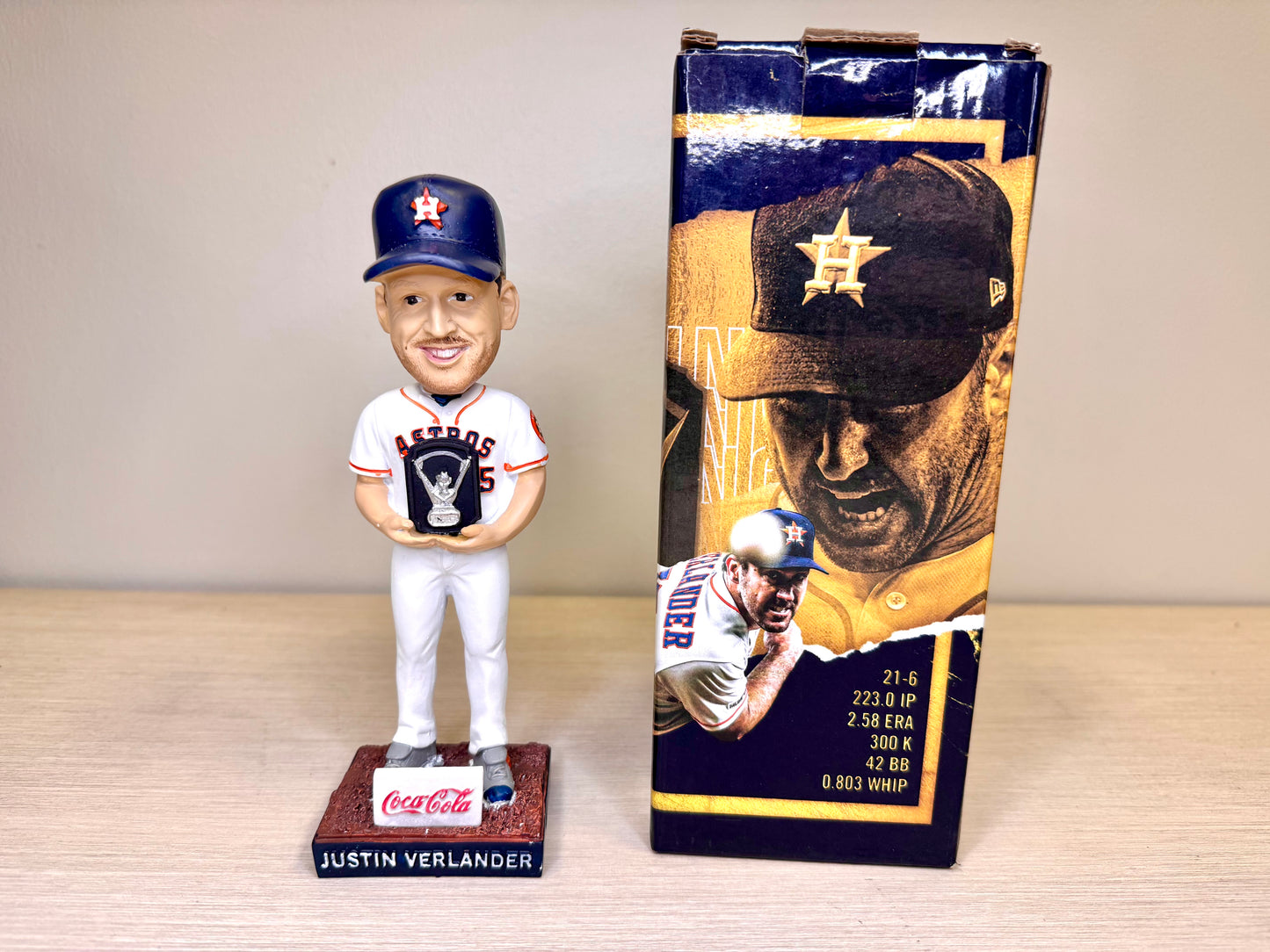 Figura de cabeza móvil de Justin Verlander de los Houston Astros, "Premio Cy Young" 2019