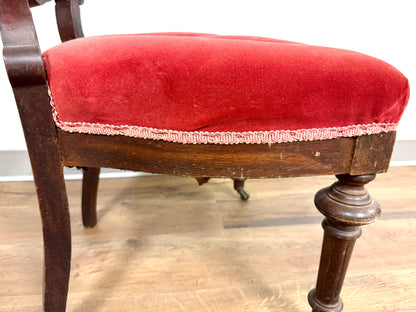 Antique Victorian Red Velvet Accent Chair
