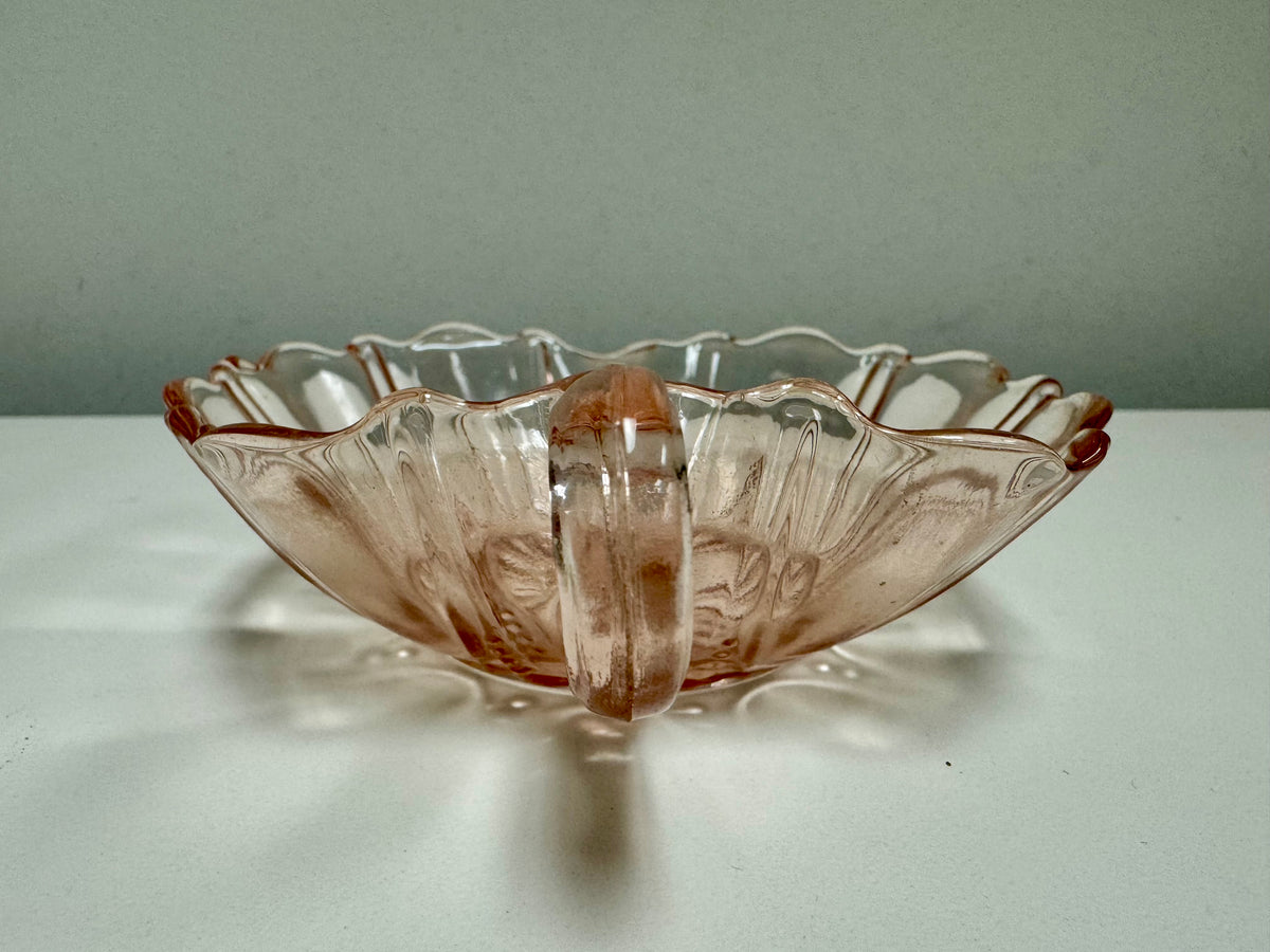 Anchor Hocking Pink Glass Leaf Jewelry Dish