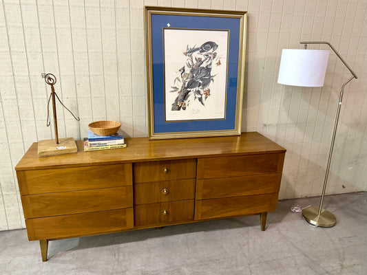 Stanley Midcentury Modern Walnut/Brass Lowboy Dresser