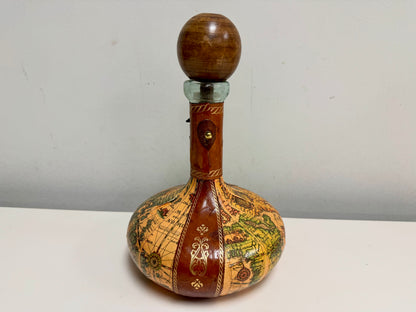 1960s Leather Wrapped Map Decanter