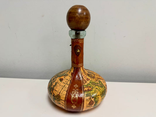 1960s Leather Wrapped Map Decanter