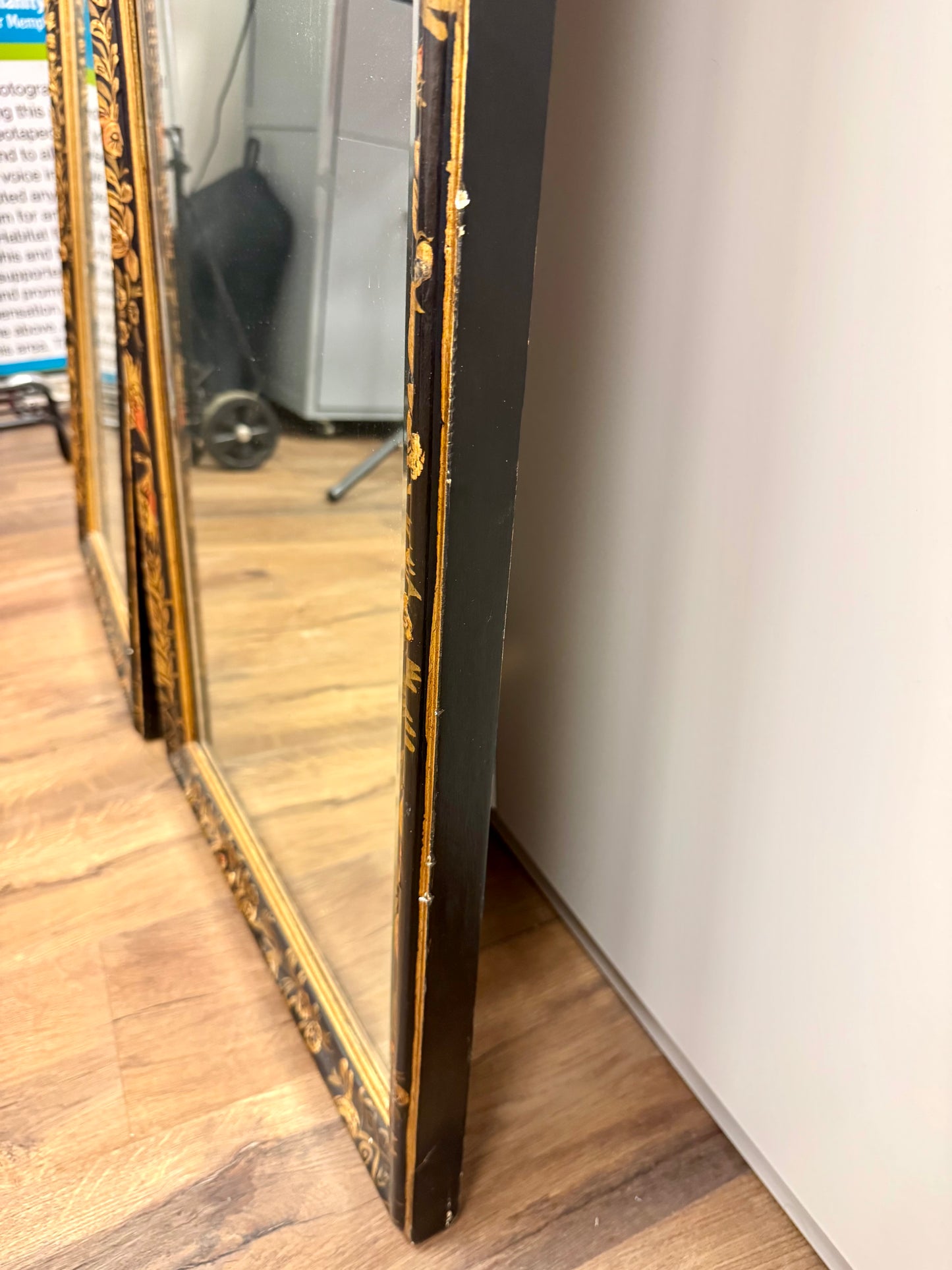 Chinoiserie Black & Gold Mirrors Pair