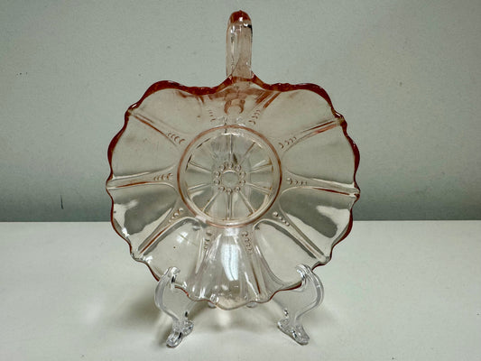 Anchor Hocking Pink Glass Leaf Jewelry Dish