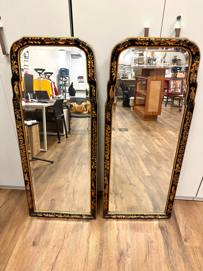 Chinoiserie Black & Gold Mirrors Pair