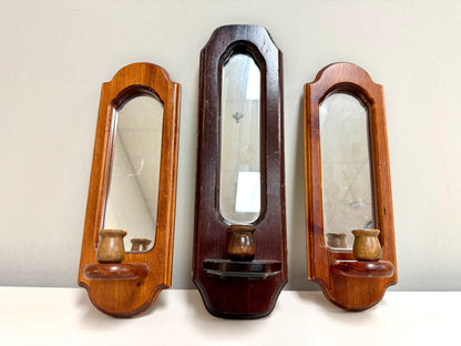 Juego de 3 candelabros de pared con espejo