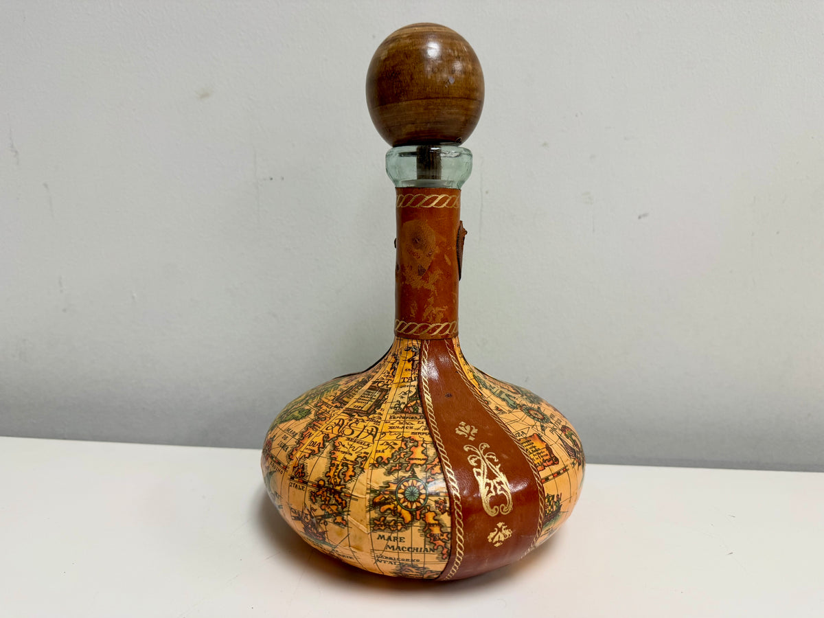 1960s Leather Wrapped Map Decanter