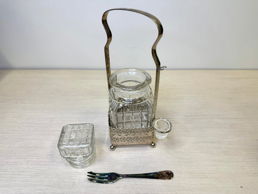 Glass Pickle Castor in Silver Holder
