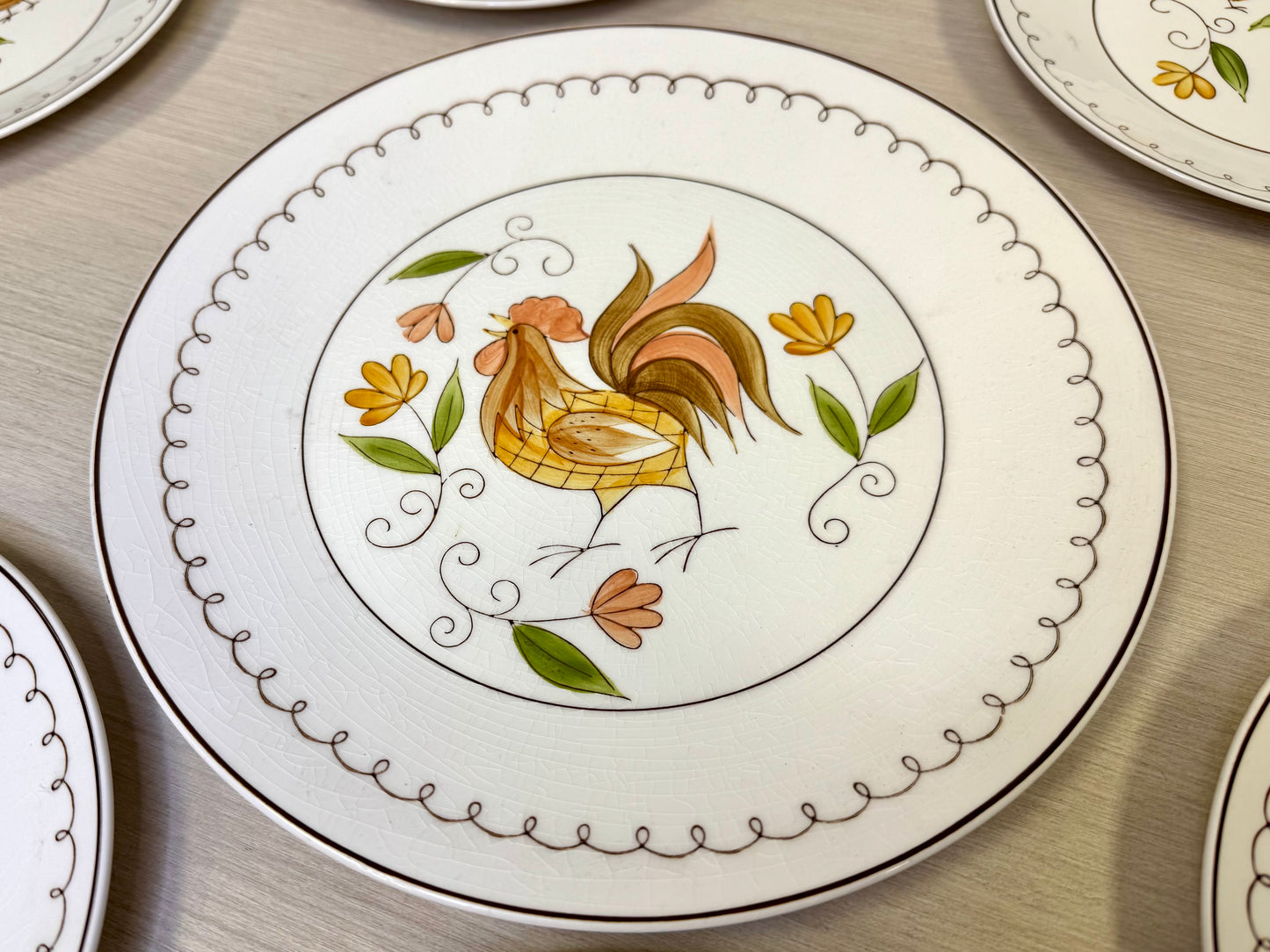 Cora Stone Rooster & Chicks "Early Morning" Plate Set