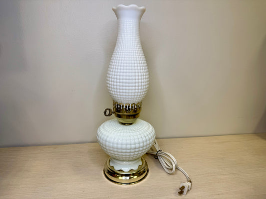 Large Hobnail Milk Glass Hurricane Lamp