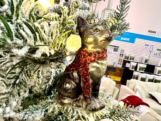 Gray Cat Christmas Ornament