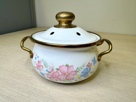 Enamel Coated Floral Lincoware Lidded Pot