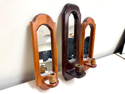Juego de 3 candelabros de pared con espejo