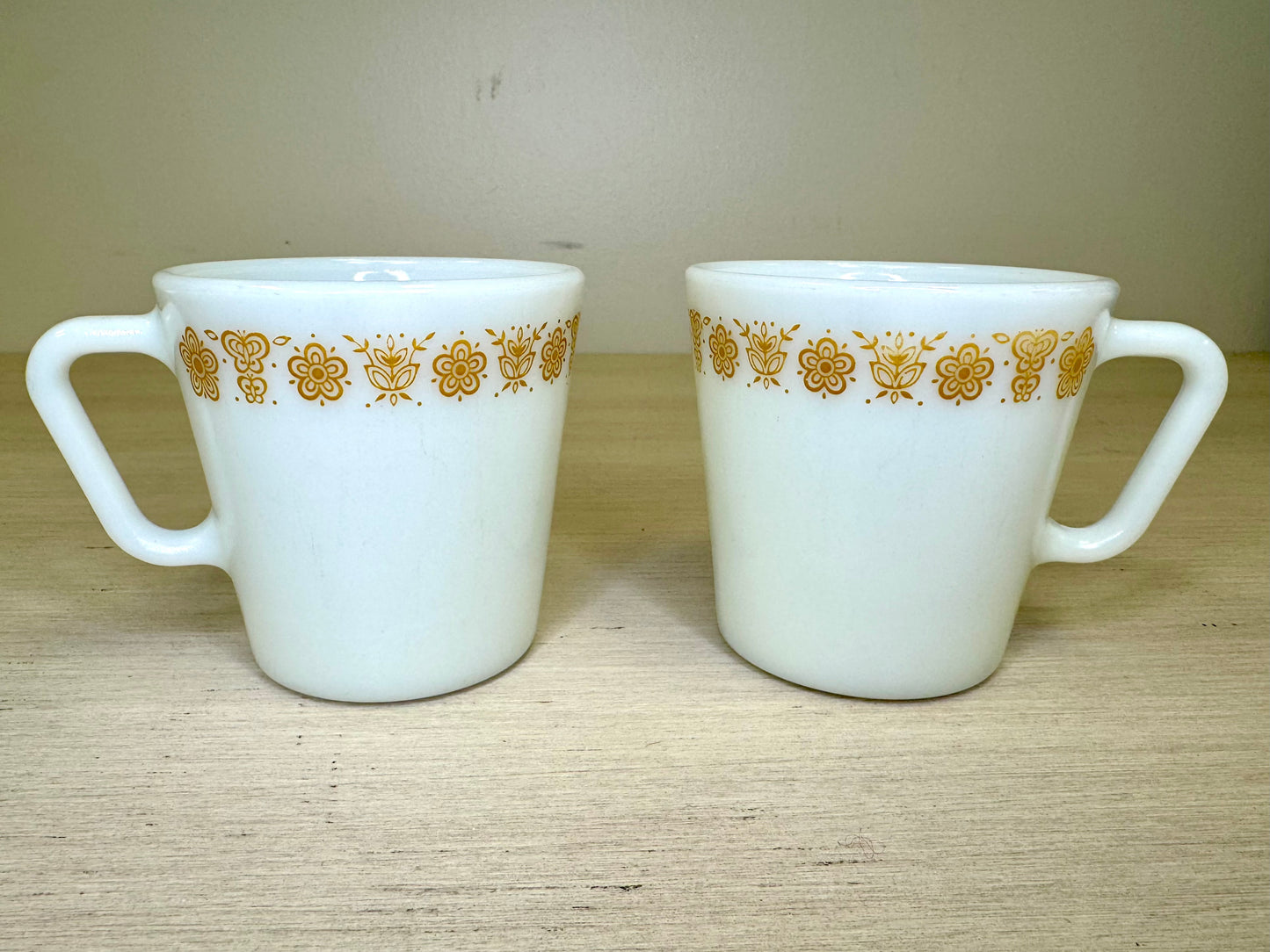 1970s-80s Pyrex Gold Butterfly Mug Set