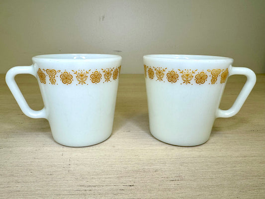 1970s-80s Pyrex Gold Butterfly Mug Set