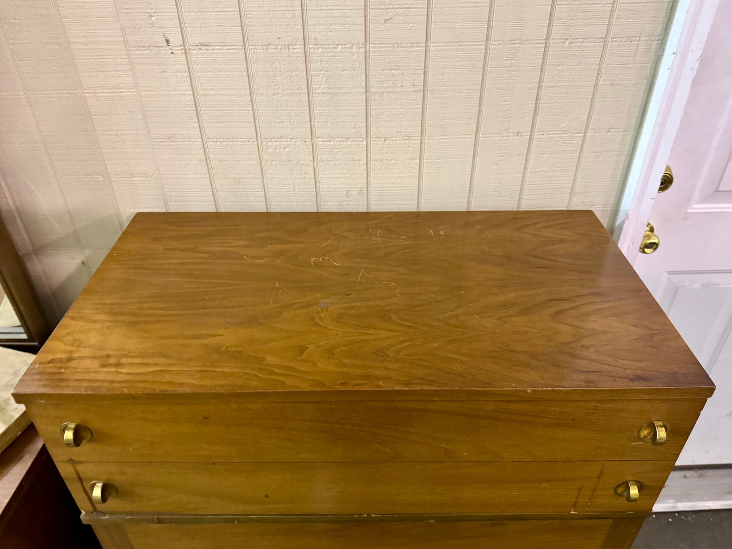 Stanley Midcentury Modern Walnut/Brass Highboy Dresser