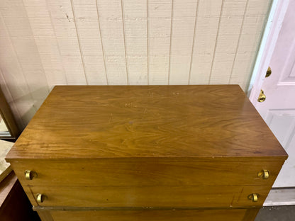 Stanley Midcentury Modern Walnut/Brass Highboy Dresser