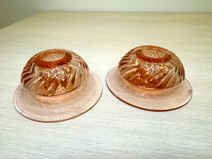Candelabros Heisey Twist de Vidrio Rosa "Depression Glass"