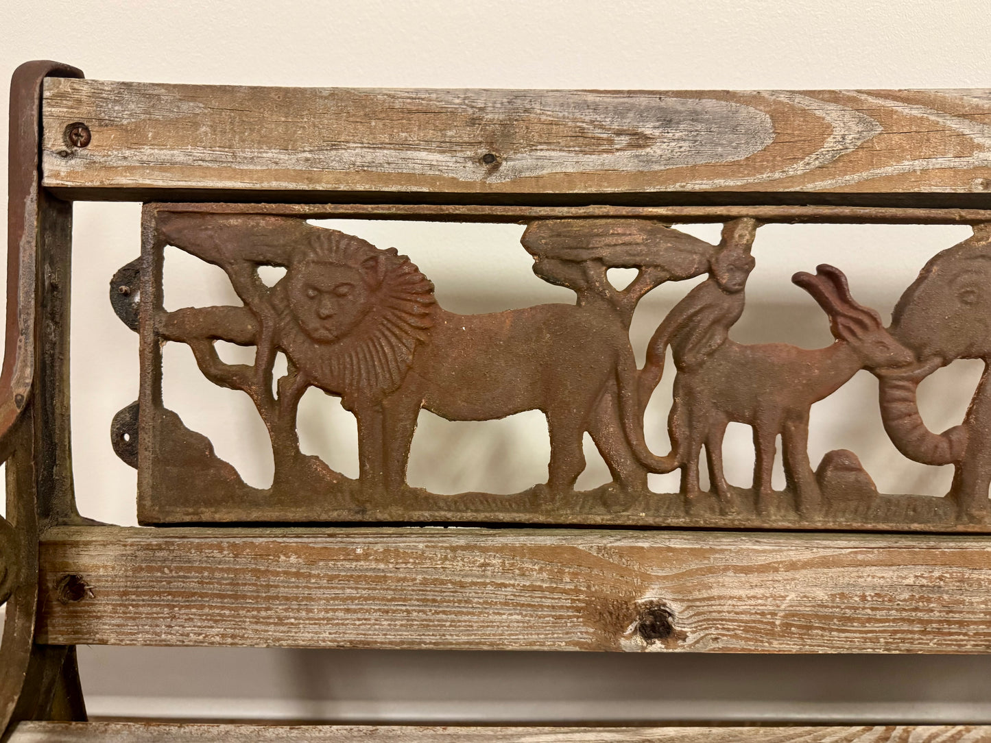RARE Wood/Iron Kids Animal-Themed Bench