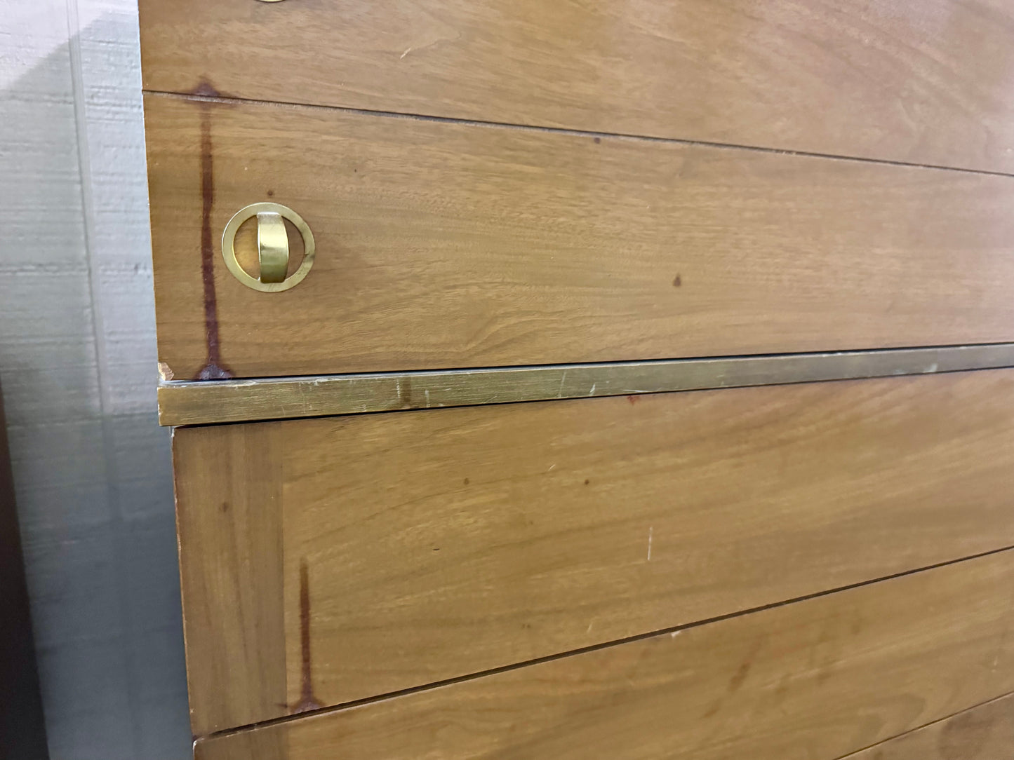 Stanley Midcentury Modern Walnut/Brass Highboy Dresser