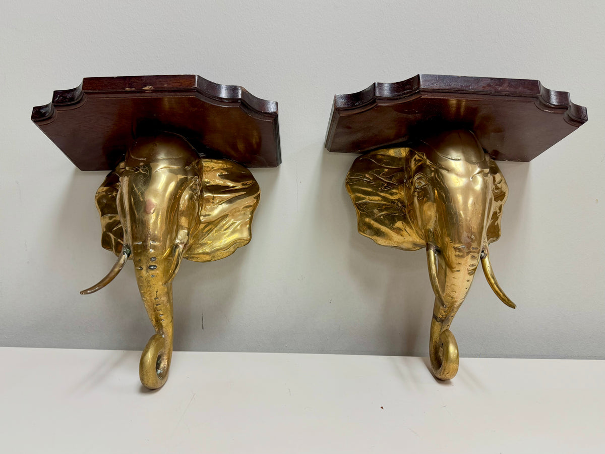 20th Century Brass Elephant Wall Shelf Pair