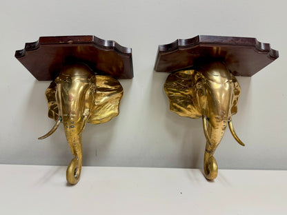 20th Century Brass Elephant Wall Shelf Pair